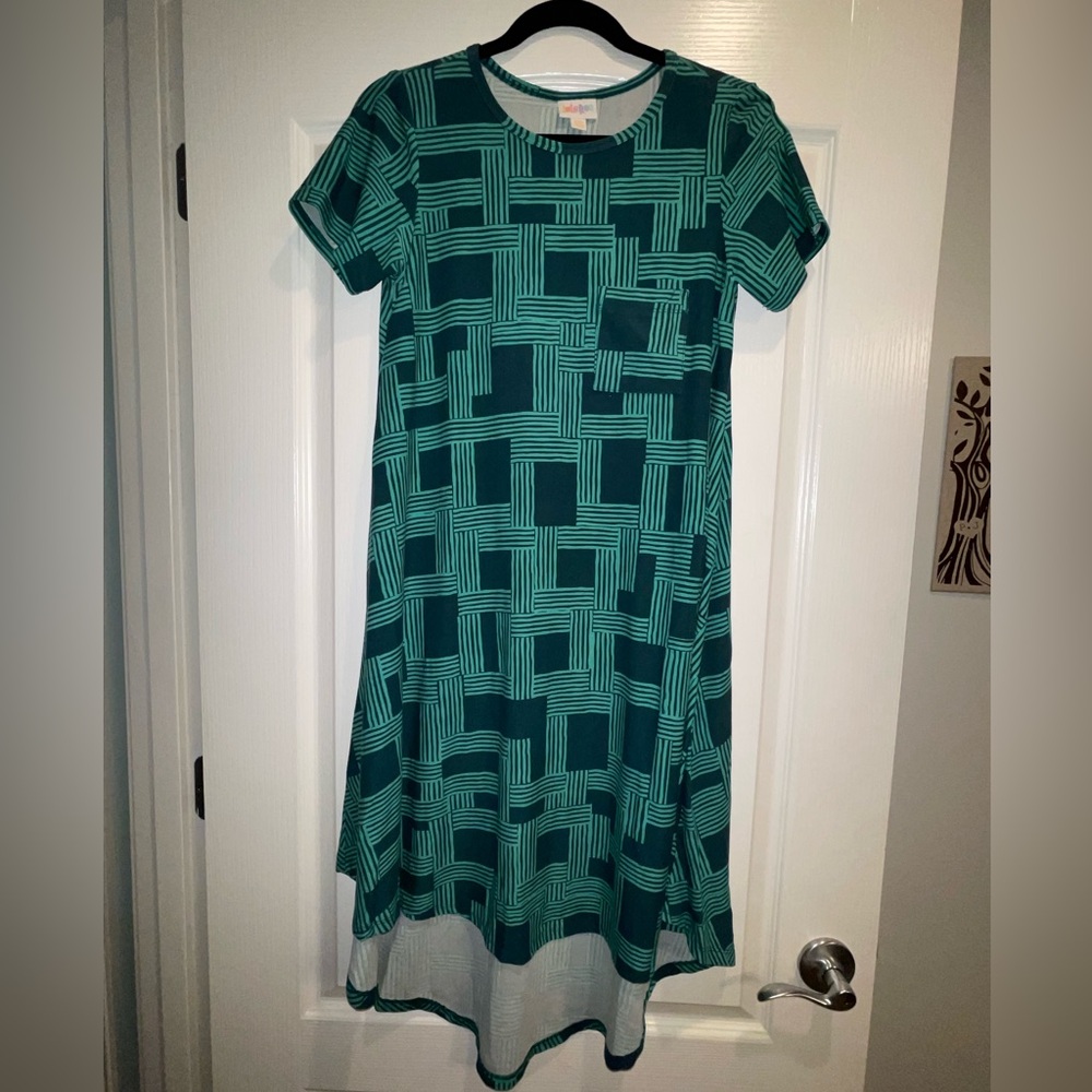 LuLaRoe Teal and Black Patterned Midi Dress